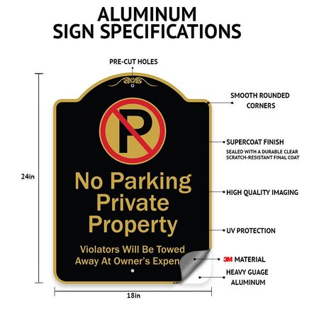 Signmission No Parking-on Grass or Sidewalk, Black & Gold Aluminum Architectural Sign, 18" x 24", BG-1824-23803 A-DES-BG-1824-23803